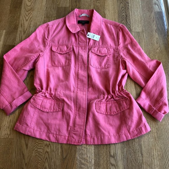 Talbots Petites Safari Jacket Coral Medium NWT - Picture 2 of 13